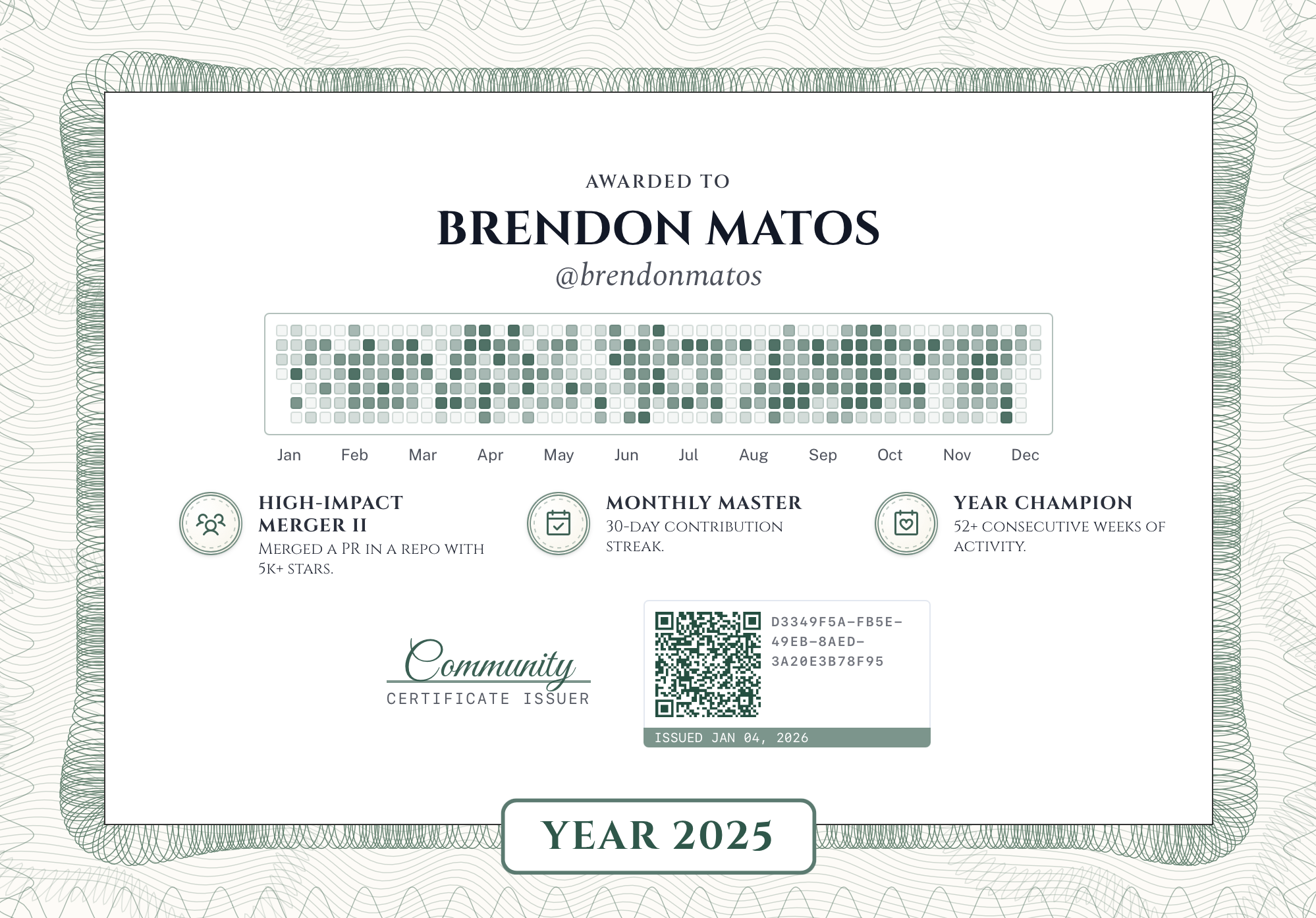 Example of a generated certificate